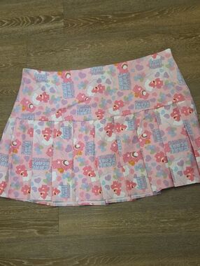 SHEIN Pink Care Bears Pleated Skater Mini Skirt